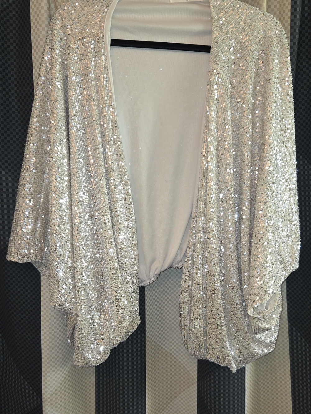 Impressions Silver Sequin Draped Open-Front Cape 3X